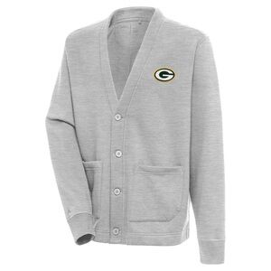 Antigua Men's Green Bay Packers Heather Gray Victory Button-Up Cardigan Large